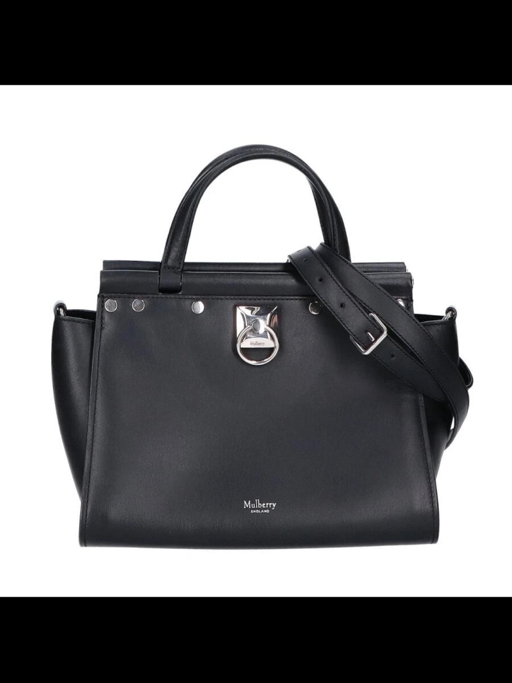 Mulberry Black Leather Satchel with Silver-Tone Hardware